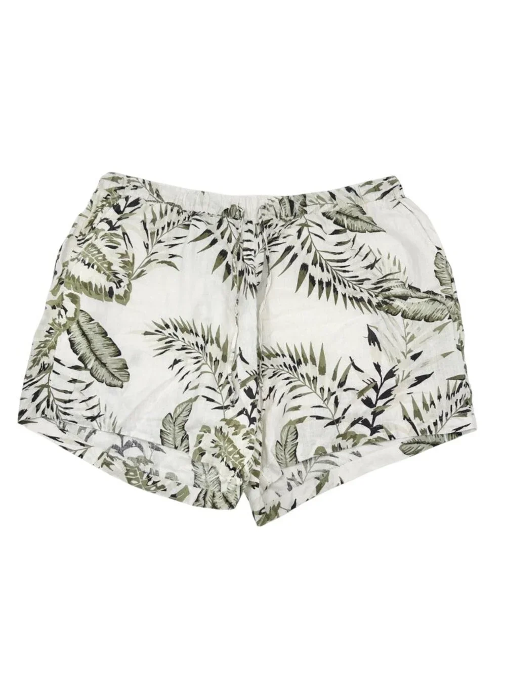 Womens 3X Shorts Linen Tropical Print Drawstring Green White by C&C California